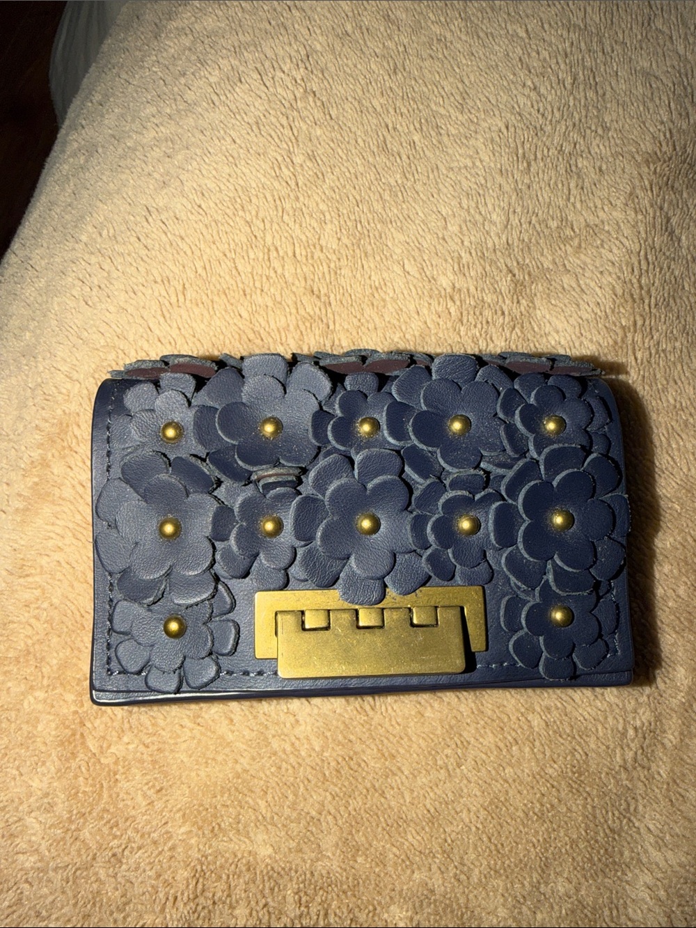 Floral Applique Leather Crossbody Bag - Navy